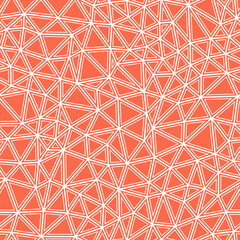 Mosaic background. Small triangles size. Solid shapes in frames. Solid Color style. Repeatable pattern. Artistic vector tiles. Fiery Coral Red. Seamless vector illustration.