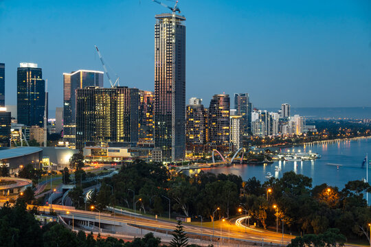City skyline and traffic.