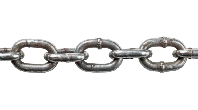 close up view of and old chain , Isolated on white background