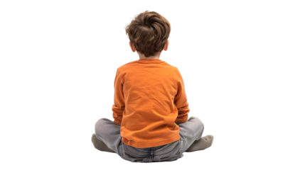 little child playing with blocks, isolated on transparent Background 