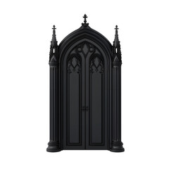 Ornate Gothic Style Arched Black Door with Intricate Detailing