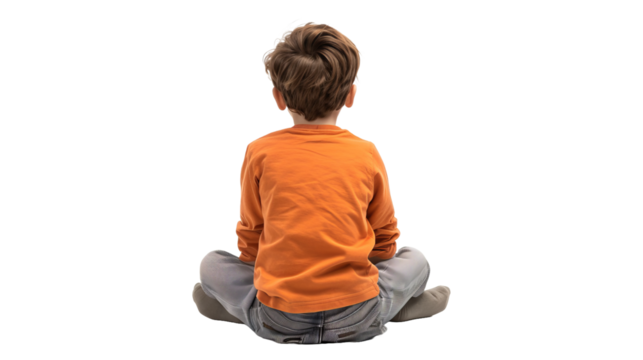 little child playing with blocks, isolated on transparent Background 
