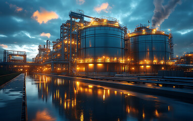 Obraz premium Hydrogen Power Plant: Steel Tanks & Pipes for Green Energy