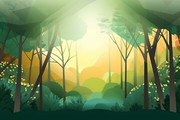 sunset in the forest