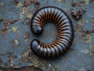 millipede isolated on metal background