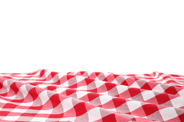 Crumpled tablecloth with checkered pattern isolated on white