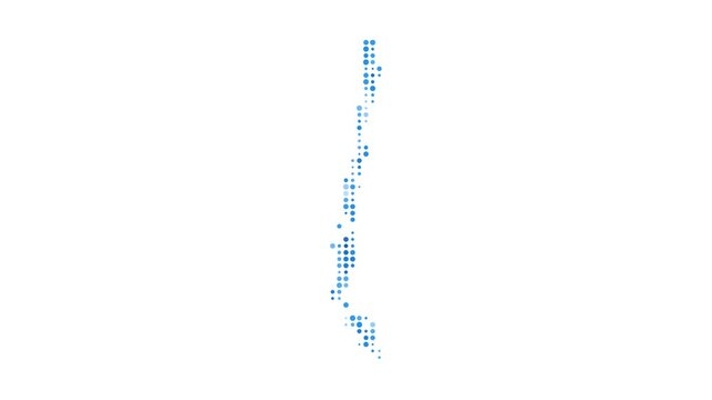 Chile dotted digital map. Map of Chile with pulsating colored circles. Shape of the country filled with blue disks. Elegant video.
