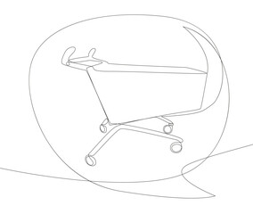 One continuous line of speech bubble with Shopping Cart. Thin Line Illustration vector concept. Contour Drawing Creative ideas.