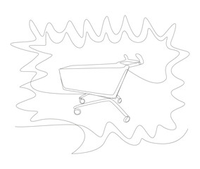 One continuous line of speech bubble with Shopping Cart. Thin Line Illustration vector concept. Contour Drawing Creative ideas.