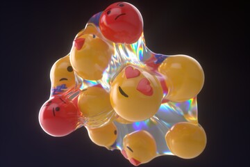 3d social network emojis, vacuum packed in plastic bag.