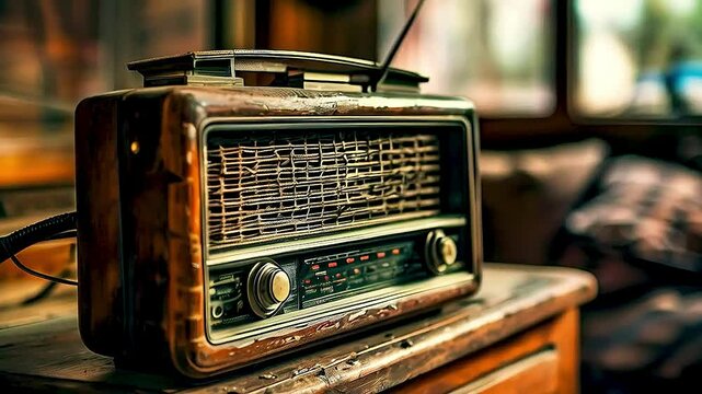 an old radio  on  a table