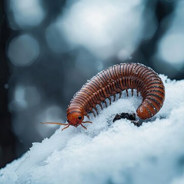 millipede isolated on winter background