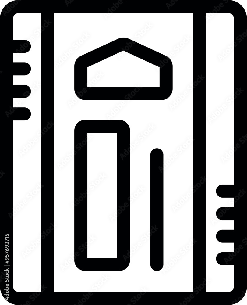 Poster line icon of a notebook representing an architect project and blueprint