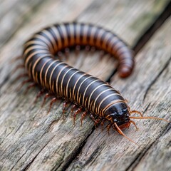 millipede isolated on wooden background
