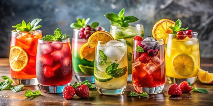A variety of colorful and refreshing non-alcoholic mocktails perfect for any occasion, mocktails, beverages, drinks