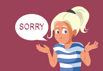 Remorseful Teen Girl Saying Sorry Vector Illustration