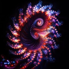 Abstract Spiral of Glowing Orbs and Swirling Colors