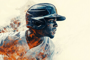Obraz premium Baseball player getting ready to hit with fire background