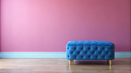 Blue ottoman in front of pink wall, ottoman, blue, pink, wall, furniture, interior design, home decor, cozy
