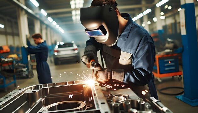 a welder who is welding automotive parts, welder photo - Powered by Adobe
