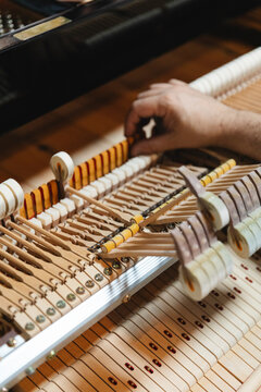 Technician Adjusting Grand Piano Action Mechanism