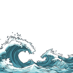 Sea waves sketch. Storm wave, vintage tide and ocean beach storms hand drawn vector illustration set