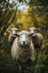 Fototapeta premium Raising sheep on large pastures