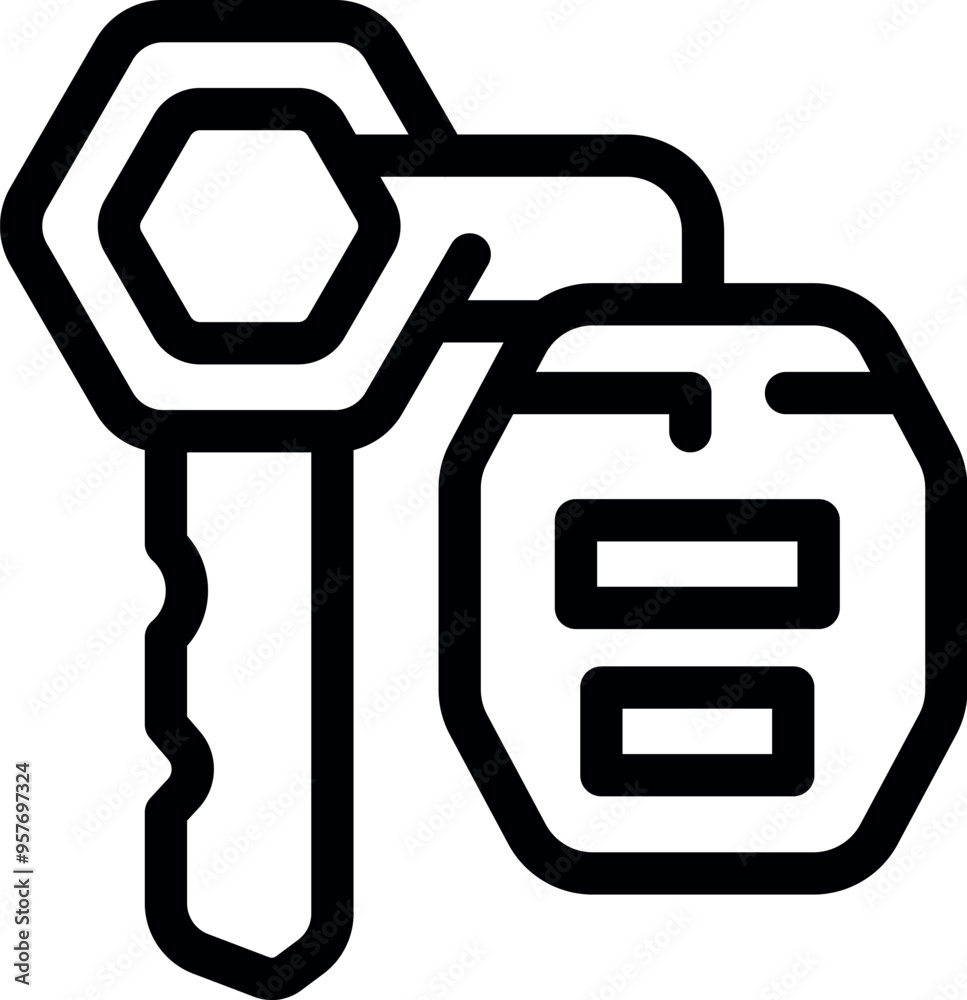 Poster simple vector icon representing a car key with remote control, featuring a distinct fob opening syst