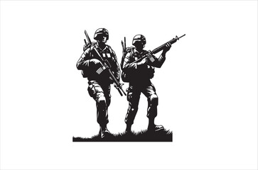 Silhouettes of Army Combat Soldiers, soldiers Vector bundle, Silhouette, Veteran Soldier vector. 