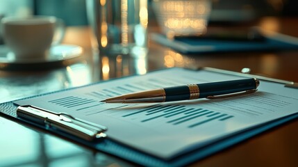 Business plan on a clipboard with a pen, ready for a strategic planning meeting