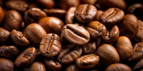 Fototapeta premium Close-up of roasted aromatic roasted coffee beans eextured background.