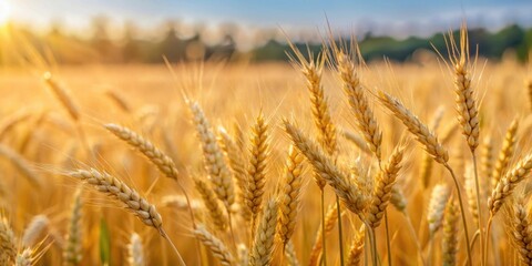 Fototapeta premium First spikelets of wheat swaying in the wind on a rural farm field, agriculture, crop, harvest, wheat, spikelets, windy