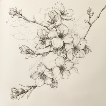 flower, cherry, Japan, floral, vector, nature, illustration, pattern, plant, drawing, leaf, art, vintage, decoration, sketch, branch, design, flowers, blossom, summer, spring, black, rose, garden, bea