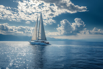 Fototapeta premium Mediterranean Elegance: Luxurious Superyacht Sailing on Azure Waters