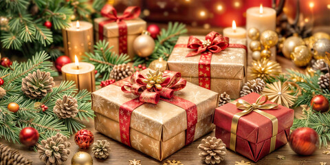 Christmas gift box closeup.