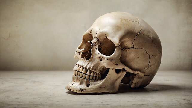 Skull in vintage stule with simple white back ground