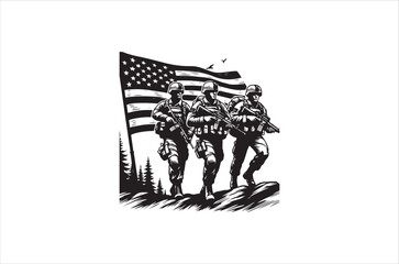Obraz premium Silhouettes of Army Combat Soldiers, soldiers Vector bundle, Silhouette, Veteran Soldier vector. 