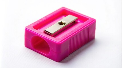Pink plastic pencil sharpener on isolated background, pencil, sharpener, pink, plastic