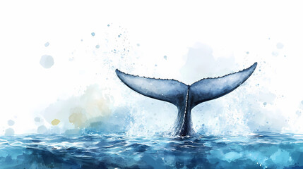 Fototapeta premium Background splashing white whale tail ocean watercolor illustration water isolated whale. Whale. Illustration