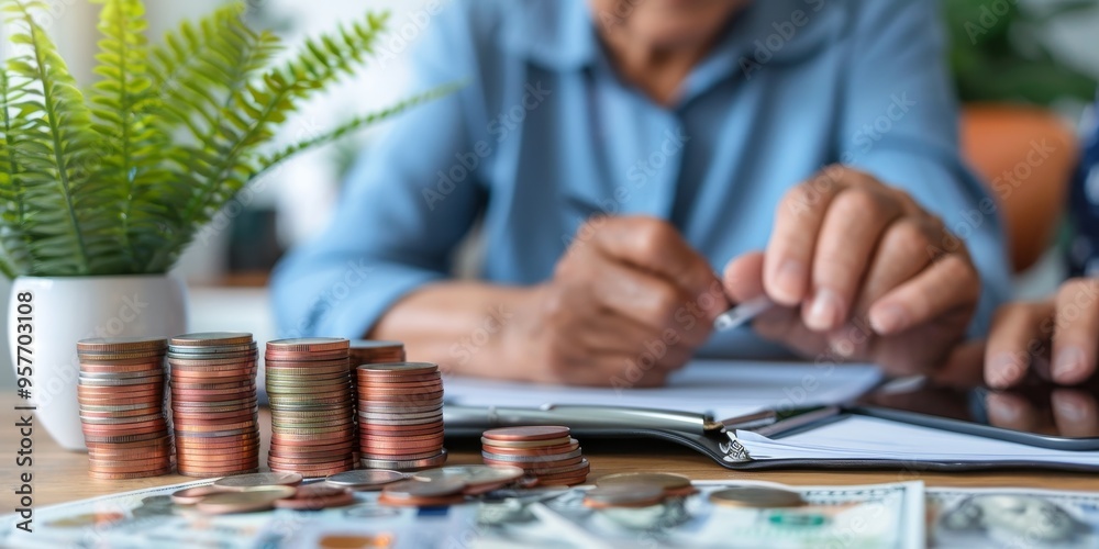 Aufkleber a financial advisor guiding clients through retirement planning options with a focus on precision an