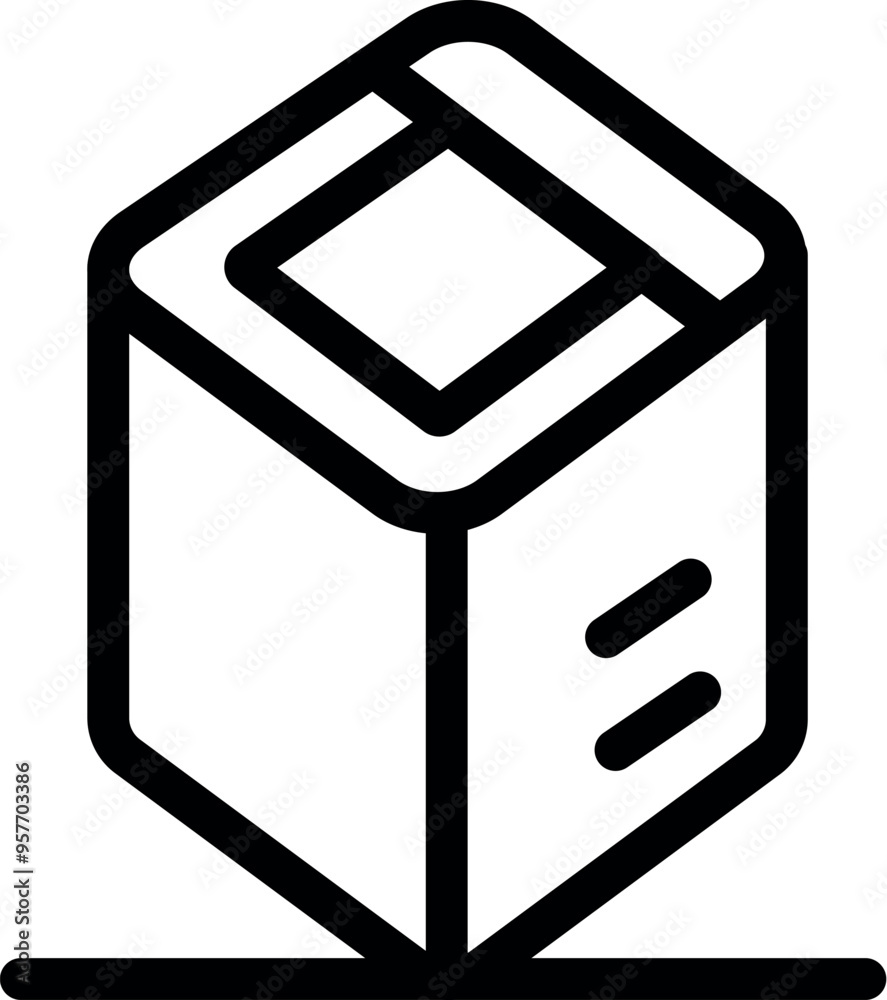 Poster blockchain technology icon representing a secure network connection with a cube and lines