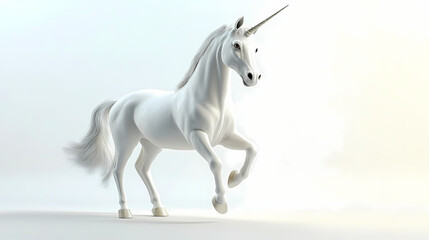Fototapeta premium Majestic unicorn posing on a white isolated background. 3d rendering. Unicorn. Illustration