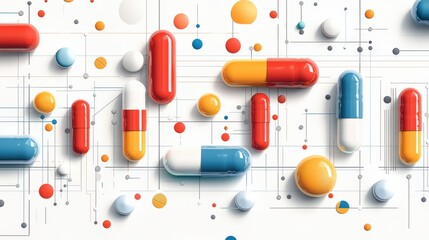 Dynamic graphic of prescription drug adherence, with interactive elements showing reminders and medication tracking systems.