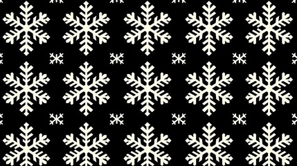 Seamless Pattern of White Snowflakes on Black Background