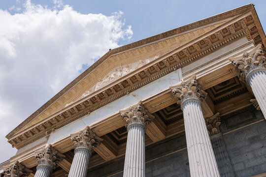 A low-angle view of a historic classical building