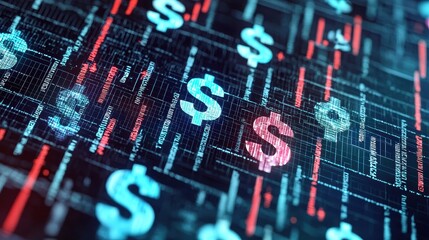 Digital Dollar Currency Symbol on Abstract Technology Background