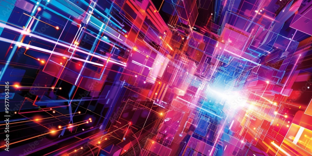 Aufkleber Abstract digital background with geometric shapes and lines, representing modern technology and data processing