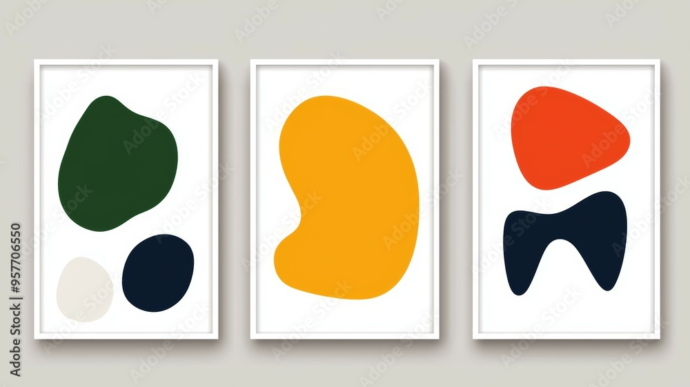 Poster Three abstract paintings with different colors and shapes