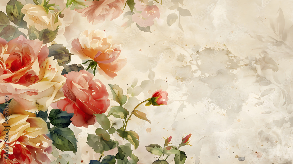 Wall mural Vintage Floral Collage Watercolor vintage background