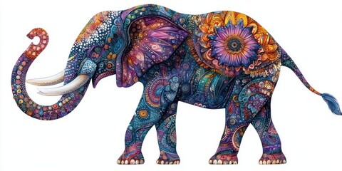 A Colorful, Abstract Elephant Illustration with Intricate Patterns